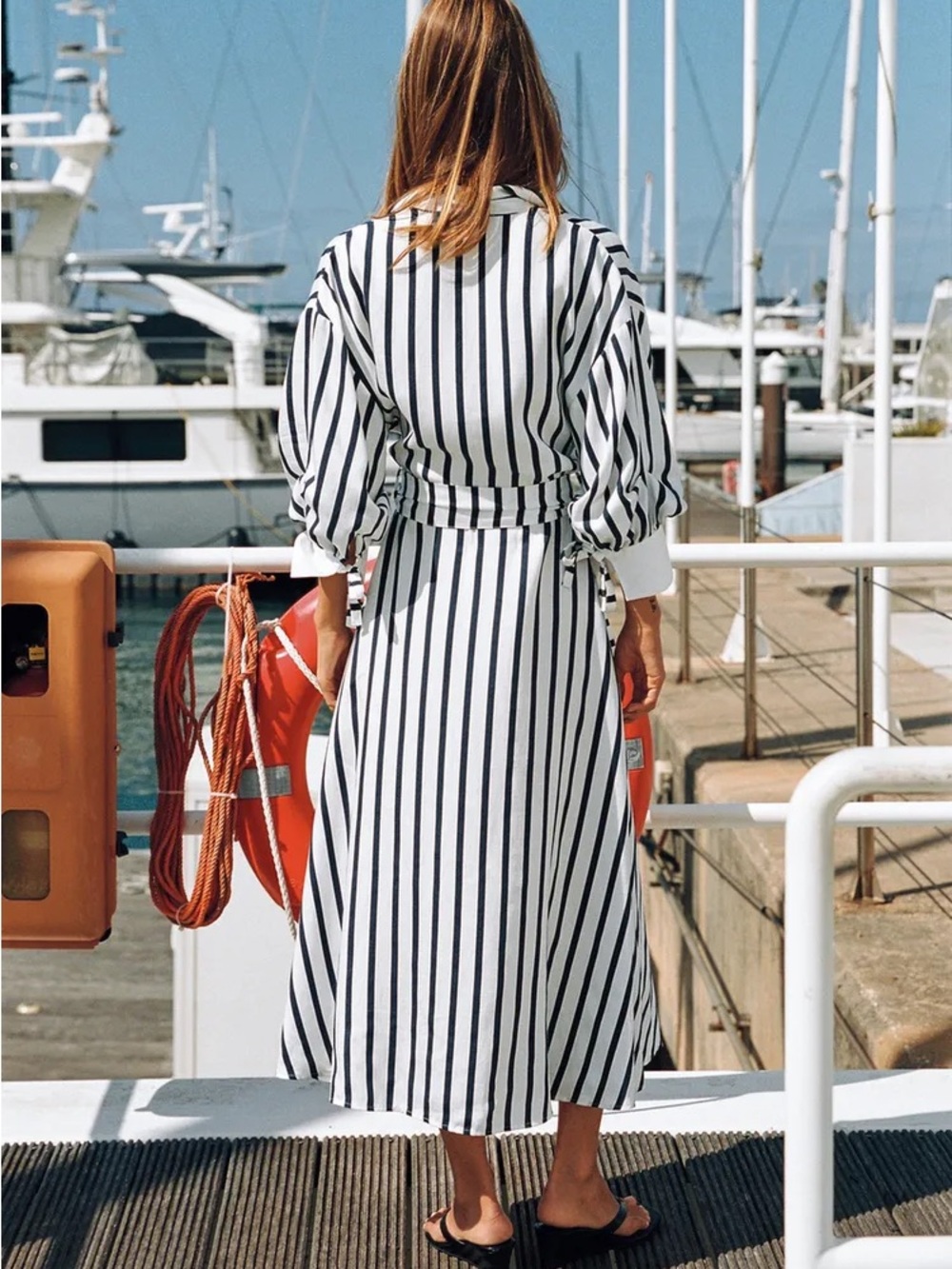 ZARA BELTED STRIPED MIDI DRESS - Picture 3 of 9